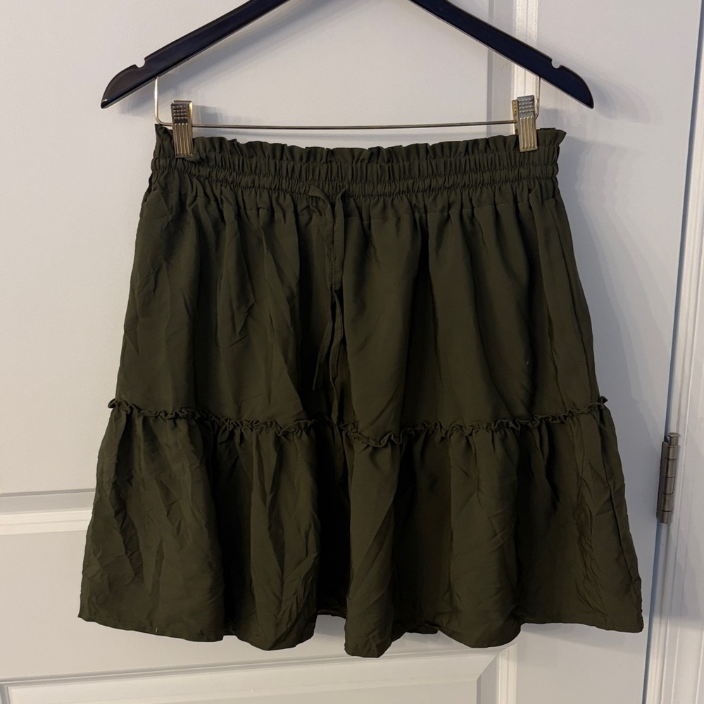 Olive Green Tiered Ruffle Skirt